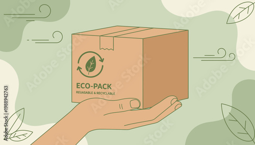Hand offering an eco-friendly package, symbolizing the importance of sustainable and reusable packaging solutions for environmental responsibility and a greener future