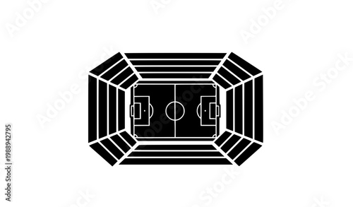 Abstract Soccer Stadium Icon Silhouette with Field and Stands Minimal Vector Design