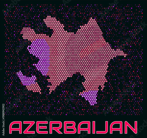 Azerbaijan digital style hexagon map. Vibrant magenta purple pink neon dotted shape. Country tiny bright hexagon cells. Azerbaijan honeycomb map design. Creative Vector Illustration.