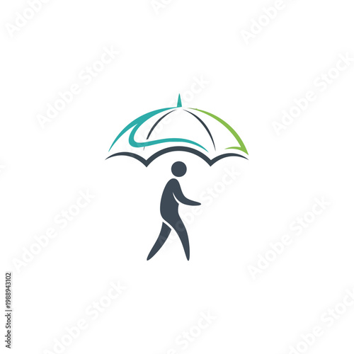 Abstract illustration of a person walking under an umbrella.