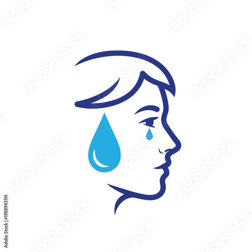 Abstract illustration of a sad face with a teardrop symbol.