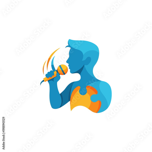 Abstract illustration of a singer holding a microphone.