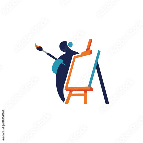 Abstract illustration of an artist painting on a canvas easel.