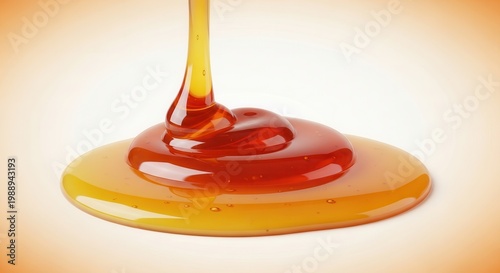 Slowly flowing golden syrupy texture pooling luxuriously, perfect for sweet culinary concepts