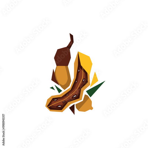 Abstract illustration of tropical tamarind fruit pieces.