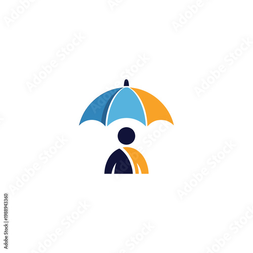 Abstract Insurance Logo Concept with Person and Umbrella.