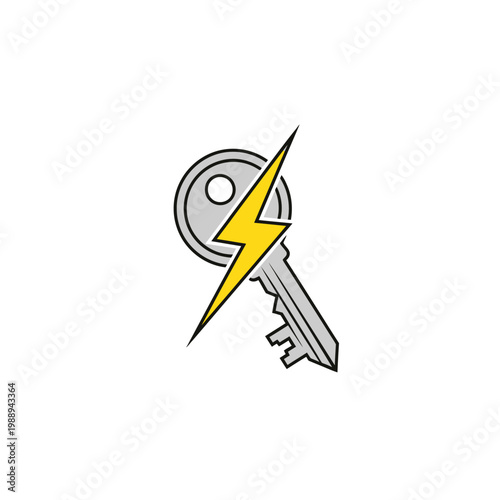 Abstract key with yellow lightning bolt symbol icon design.