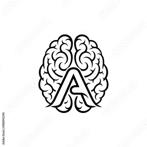 Abstract Letter A Brain Logo Concept.