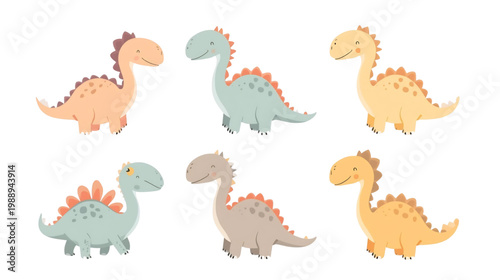 Cute Dinosaur Illustration: An assortment of endearing dinosaur illustrations in playful colors, evoking a sense of childhood wonder and imagination. 