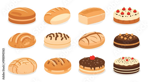 Assortment of Baked Delights: An inviting array of artisan breads and delicious cakes, each representing a unique texture and flavor, promising a delightful culinary journey.