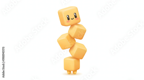 Ultra Cute Cheese Cube Stack Character 3D Style for Food Branding and Packaging