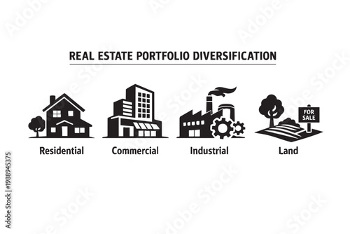 Real estate portfolio diversification concept with icons cut out isolated illustration on transparent background layout