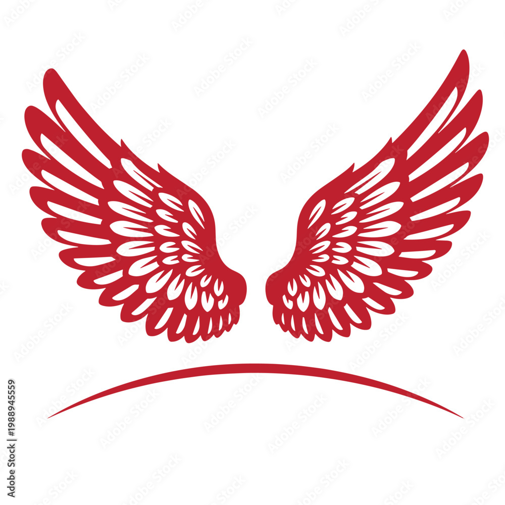Obraz premium Red wing stylized wings on white background, red wings wing, white background, wing white background, red curved line