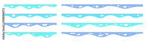 Waves sea ocean website divider set. Abstract wavy borders and flowing curve shapes. Header and footer separators featuring smooth graph, drops and fluid elements modern minimal graphic cartoon style