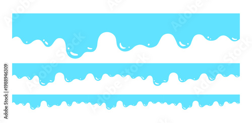 Waves sea ocean website divider set. Abstract wavy borders and flowing curve shapes. Header and footer separators featuring smooth graph, drops and fluid elements modern element graphic cartoon style