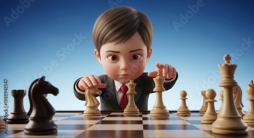 Ambitious young mind focused on intricate chess strategy demonstrating early leadership potential