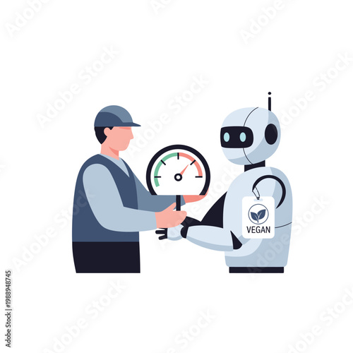 Vegan Robot and Human Handshake with Eco friendly Gauge