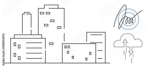 Smart city technology. Smart city infrastructure connected with digital signature and cloud storage solutions. Smart city drives innovation, connectivity, and efficiency. Ideal for tech, urban