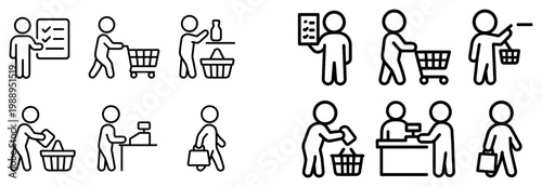 Shopping icons with cart basket cashier minimal