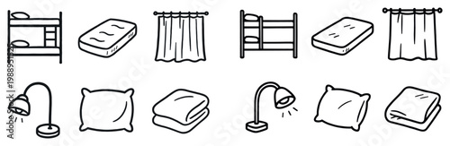 Home icons with bed pillow blanket minimal outline