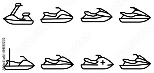 Marine icons with jet ski watercraft outline