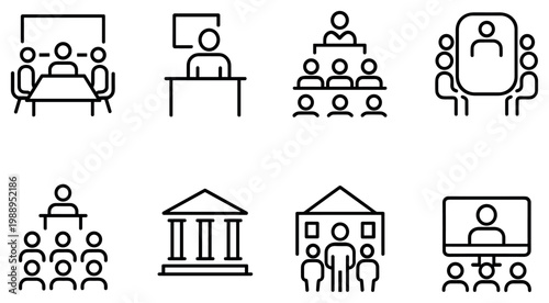 Business icons with meeting presenter audience minimal