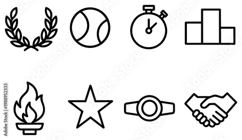 Achievement icons with laurel star podium outline