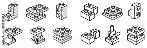 Toy icons with brick plate stud outline