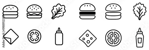 Food icons with burger lettuce cheese outline