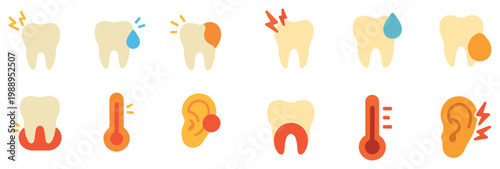 Dental icons with tooth ear thermometer minimal colorful
