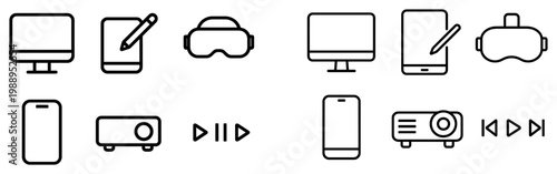 Technology icons with monitor vr headset phone outline