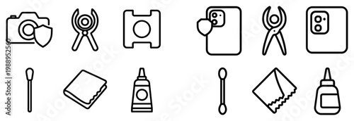 Cleaning icons with cotton swab cloth glue outline