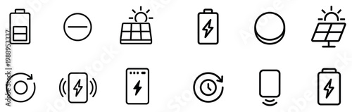 Energy icons with battery solar phone outline