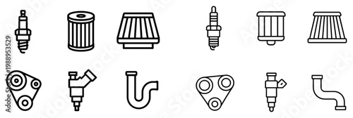 Engine icons with spark plug air filter pipe outline