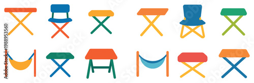 Colorful chair icons with stool hammock flat