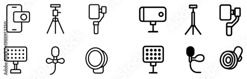 Photo icons with camera tripod gimbal outline