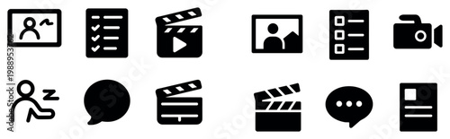 Media icons with clapperboard camera presenter minimal