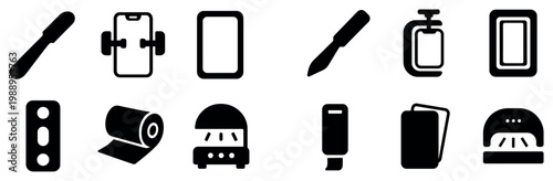Healthcare icons with scalpel pill tablet minimal