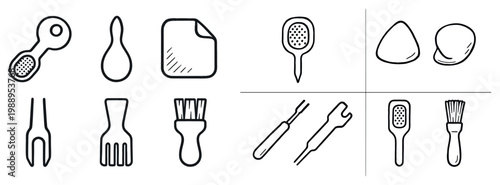 Kitchen icons with spoon fork brush outline