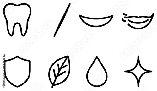 Dental icons with tooth leaf drop minimal