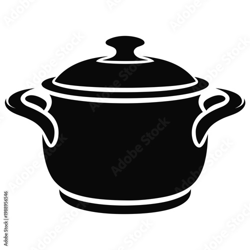 Black ceramic cooking pot, kitchen utensil, cooking vessel, dishware