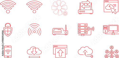 Internet Connection and WiFi Signal Icon Collection, Wireless Technology Symbols