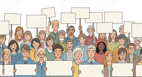 Diverse group of people protesting together.