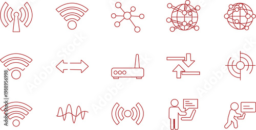 Modern WiFi and Wireless Connection Icons, Internet Access and Signal Vector