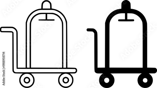 Luggage cart minimalist icon in outline and silhouette design, isolated on transparent background