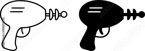 Ray gun minimalist icon in outline and silhouette design, isolated on transparent background