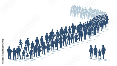 A vector graphic illustration of a crowd of people in a diagonal line