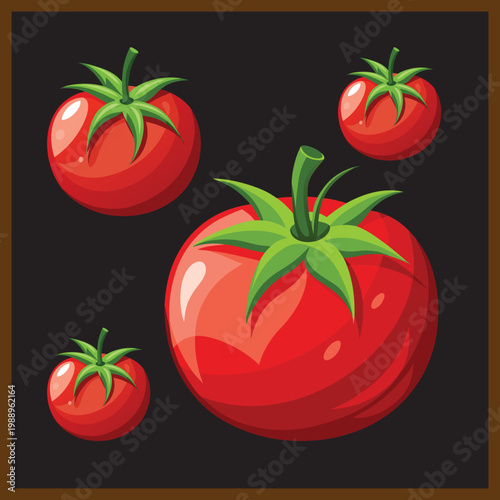 Fresh red tomatoes in various sizes on black background with tomatoes vegetable ingredient culinary background botanical freshness nutrition preparation agriculture consumption delicious