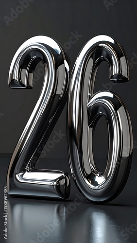 Shiny Metallic Number Twenty Six Closeup.