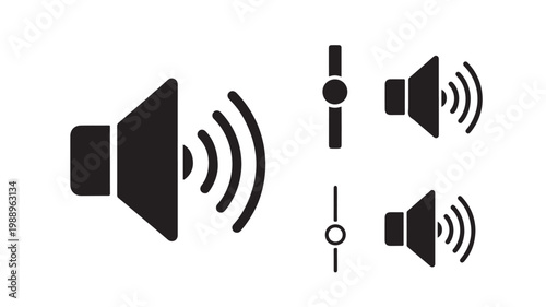 Sound Wave Speaker Icons with Volume Controls for Audio Technology Concepts